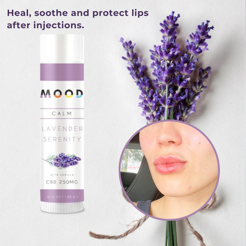 Image of MOOD Calm Lip balm with text on the top right, 